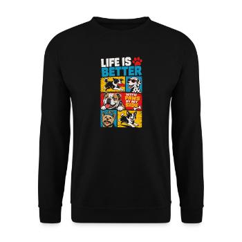 Life Is Better With Paws By My Side - Unisex Pullover - Schwarz - Vorne - Alina (178cm) & Michal (187cm)