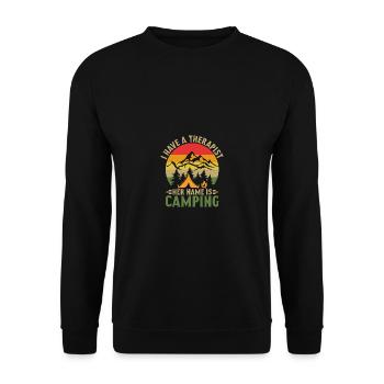 Vintage -Zitat Ich habe ein Therapeut Camping t - Unisex Pullover - Schwarz - Vorne - Alina (178cm) & Michal (187cm)