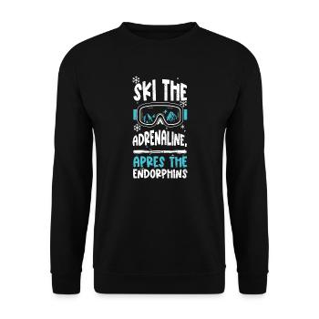 Ski the adrenaline, apres the en... - Unisex Pullover - Schwarz - Vorne - Alina (178cm) & Michal (187cm)