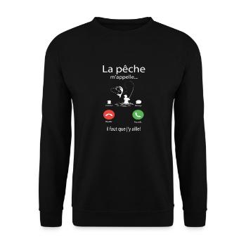 La pêche m'appelle il Faut Que j'y aille - Sweat-shirt Unisexe - noir - Devant - Alina (178cm) & Michal (187cm)
