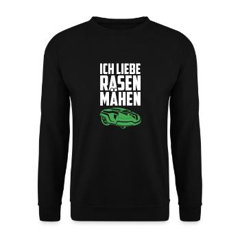 Ich liebe Rasenmähen Mähroboter Rasen Gärtner - Unisex Pullover - Schwarz - Vorne - Alina (178cm) & Michal (187cm)