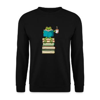 Funny Frog Book Reading and Drinking Tea - Unisex Sweatshirt - black - Front - Alina (178cm) & Michal (187cm)