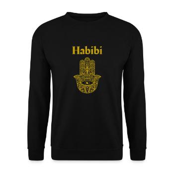 Habibi. Goldene Hand von Fatima - Unisex Pullover - Schwarz - Vorne - Alina (178cm) & Michal (187cm)