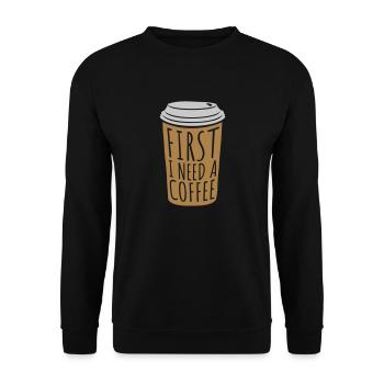 Fist I need Coffee - Unisex Pullover - Schwarz - Vorne - Alina (178cm) & Michal (187cm)