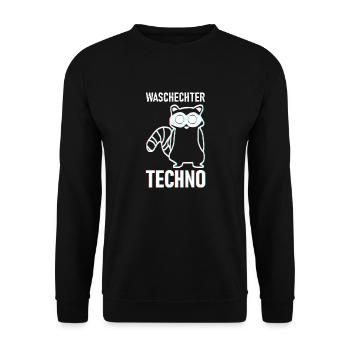 Trippy Techno Waschbär - Waschechter Techno - Unisex Pullover - Schwarz - Vorne - Alina (178cm) & Michal (187cm)