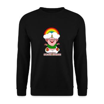 Das kleine Schweinhorn Regenbogen - Unisex Pullover - Schwarz - Vorne - Alina (178cm) & Michal (187cm)
