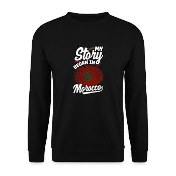 Maroc Maroc Maroc Drapeau Mon histoire a commencé en - Sweat-shirt Unisexe - noir - Devant - Alina (178cm) & Michal (187cm)