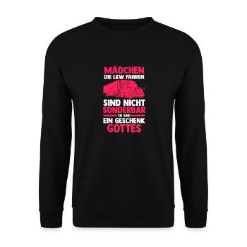LKW Fahrer Fernfahrer Lastkraftwagen Trucker - Unisex Pullover - Schwarz - Vorne - Alina (178cm) & Michal (187cm)