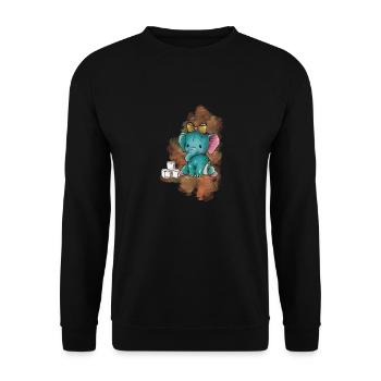 Elefant mit Würfeln - Unisex Pullover - Schwarz - Vorne - Alina (178cm) & Michal (187cm)
