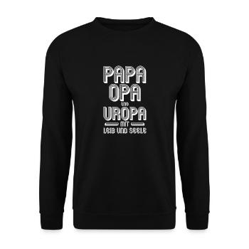 Vater Papa Opa Uropa - Unisex Pullover - Schwarz - Vorne - Alina (178cm) & Michal (187cm)