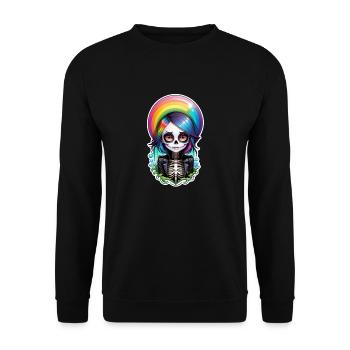 Halloween - Rock & Regenbogen - Unisex Pullover - Schwarz - Vorne - Alina (178cm) & Michal (187cm)