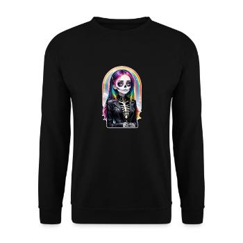 Halloween - Rock & Regenbogen - Unisex Pullover - Schwarz - Vorne - Alina (178cm) & Michal (187cm)