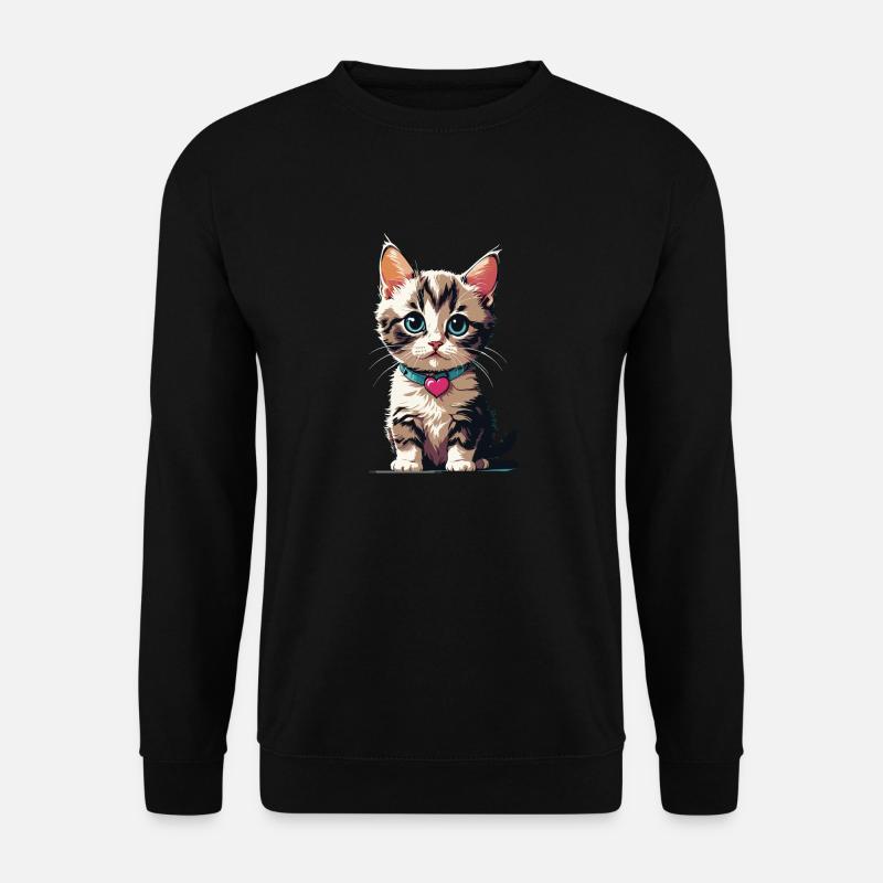 Katze mit Herzkette - Unisex Pullover - Schwarz