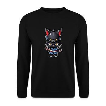 Ninja Cat - Samurai Kitten - Unisex Sweatshirt - black - Front - Alina (178cm) & Michal (187cm)