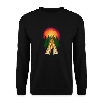 Wilder Westen Tipi Camp Sonnenuntergang Natur - Unisex Pullover - Schwarz - Vorne - Alina (178cm) & Michal (187cm)