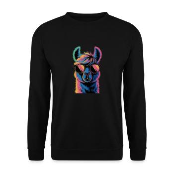 Alpaka Llama - Unisex Pullover - Schwarz - Vorne - Alina (178cm) & Michal (187cm)