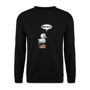 Seagull speech bubble Delulu - Unisex Sweatshirt - black - Front - Alina (178cm) & Michal (187cm)