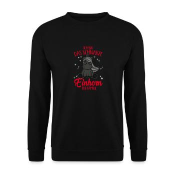 Das schwarze Einhorn der Familie Schwarzes Schaf - Unisex Pullover - Schwarz - Vorne - Alina (178cm) & Michal (187cm)