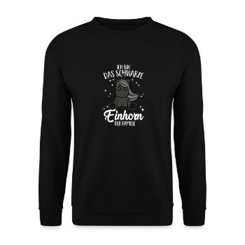 Das schwarze Einhorn der Familie Schwarzes Schaf - Unisex Pullover - Schwarz - Vorne - Alina (178cm) & Michal (187cm)