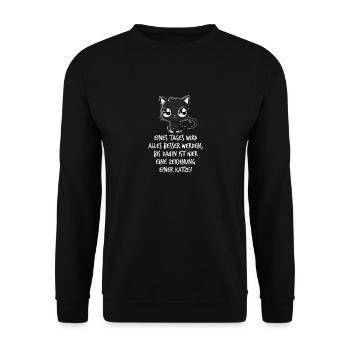 Schwarze Katze Spruch Kinder Comic Katzen Fan - Unisex Pullover - Schwarz - Vorne - Alina (178cm) & Michal (187cm)
