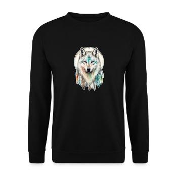 Wolf Aquarelle Plumes Faune Indienne Mandala - Sweat-shirt Unisexe - noir - Devant - Alina (178cm) & Michal (187cm)