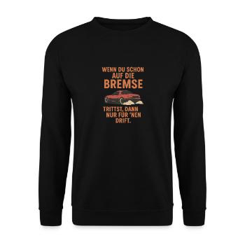 „Bremsen? Nur zum Driften.“ – Retro Car Design mit - Unisex Pullover - Schwarz - Vorne - Alina (178cm) & Michal (187cm)