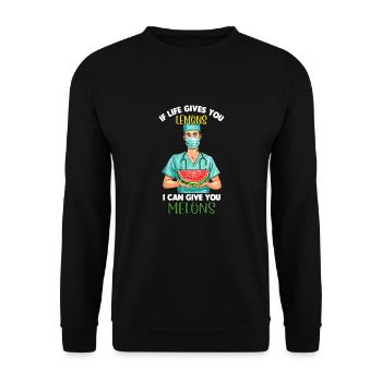 funny joke about plastic surgeons, - Unisex Sweatshirt - black - Front - Alina (178cm) & Michal (187cm)