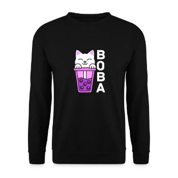 Cat In Boba Tea - Unisex Pullover - Schwarz - Vorne - Alina (178cm) & Michal (187cm)