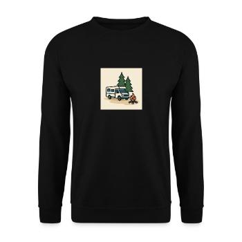 Camping Wohnmobil Tannen - Unisex Pullover - Schwarz - Vorne - Alina (178cm) & Michal (187cm)