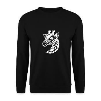 Kleine putzige Giraffe mit niedlichem Blick - Unisex Pullover - Schwarz - Vorne - Alina (178cm) & Michal (187cm)