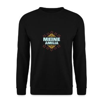 Geschenk für Amilia - Unisex Pullover - Schwarz - Vorne - Alina (178cm) & Michal (187cm)