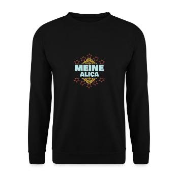 Geschenk für Alica - Unisex Pullover - Schwarz - Vorne - Alina (178cm) & Michal (187cm)