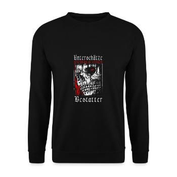 Unterschätze niemals einen Bestatter - Unisex Pullover - Schwarz - Vorne - Alina (178cm) & Michal (187cm)