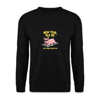 Nouvel An, je drôle de blague, cochon relaxant - Sweat-shirt Unisexe - noir - Devant - Alina (178cm) & Michal (187cm)