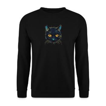 Katzenkopf Schwarze Katze Bombay Happy Cat Katzen - Unisex Pullover - Schwarz - Vorne - Alina (178cm) & Michal (187cm)