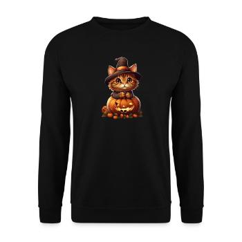 Chat d’Halloween - Sweat-shirt Unisexe - noir - Devant - Alina (178cm) & Michal (187cm)