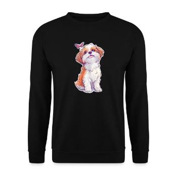 Shih Tzu und Schmetterling - Unisex Pullover - Schwarz - Vorne - Alina (178cm) & Michal (187cm)