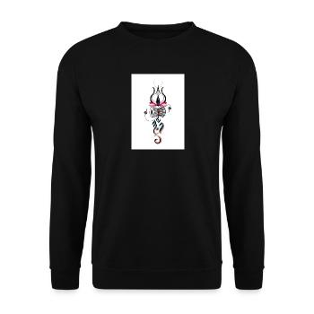 Abstrakter mystischer Lotus mit Trommeln - Unisex Pullover - Schwarz - Vorne - Alina (178cm) & Michal (187cm)