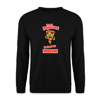 Wütende Pepperoni-Pizza Cartoon - Unisex Pullover - Schwarz - Vorne - Alina (178cm) & Michal (187cm)