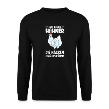 Ich liebe Hühner – die kacken Frühstück - Unisex Pullover - Schwarz - Vorne - Alina (178cm) & Michal (187cm)