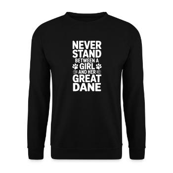 Deutsche Dogge Spruch Lustiges Dogge Geschenk - Unisex Pullover - Schwarz - Vorne - Alina (178cm) & Michal (187cm)