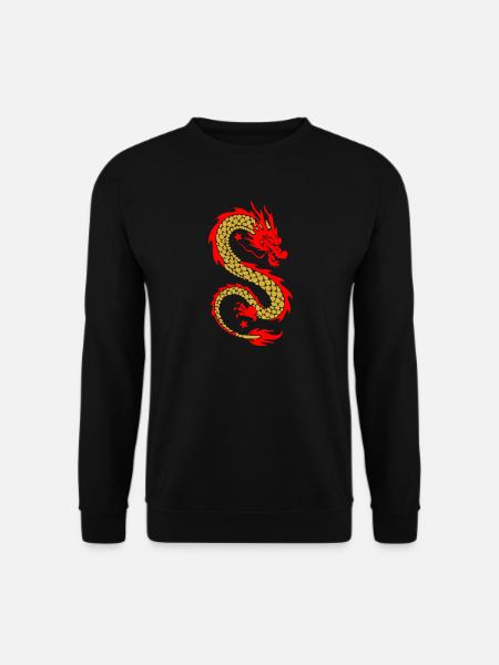 Goldene Drachenflamme – Chinesisches mythisches Emblem - Unisex Pullover - Schwarz