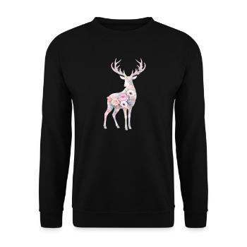 Hirsch Aquarell Silhouette Blumen - Unisex Pullover - Schwarz - Vorne - Alina (178cm) & Michal (187cm)