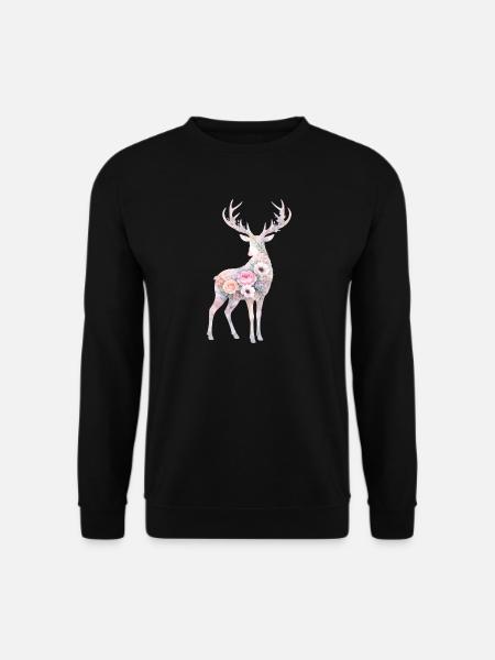 Hirsch Aquarell Silhouette Blumen - Unisex Pullover - Schwarz