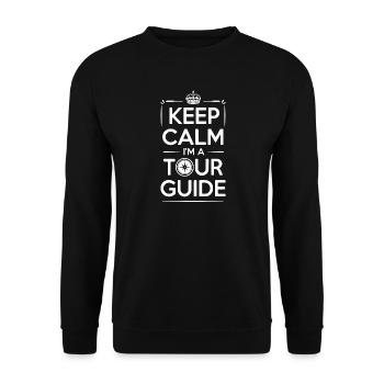 Bleib ruhig, ich bin Reiseleiter. - Unisex Pullover - Schwarz - Vorne - Alina (178cm) & Michal (187cm)