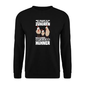 Hühnerflüsterer Huhn Hühnerhalter Hühner - Unisex Pullover - Schwarz - Vorne - Alina (178cm) & Michal (187cm)