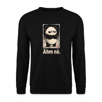 Panda Spruch Ahmm Nö Genervter Panda - Unisex Pullover - Schwarz - Vorne - Alina (178cm) & Michal (187cm)