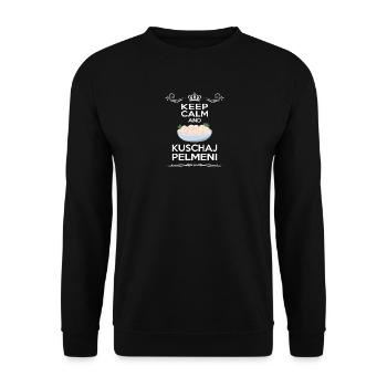 Pelmeni Keep Calm Mante Kuschaj Russen Pelmeni - Unisex Pullover - Schwarz - Vorne - Alina (178cm) & Michal (187cm)