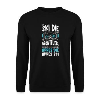 Ski die Abenteuer, Apres die apr... - Unisex Pullover - Schwarz - Vorne - Alina (178cm) & Michal (187cm)