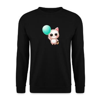 Katze mit Ballon - Unisex Pullover - Schwarz - Vorne - Alina (178cm) & Michal (187cm)